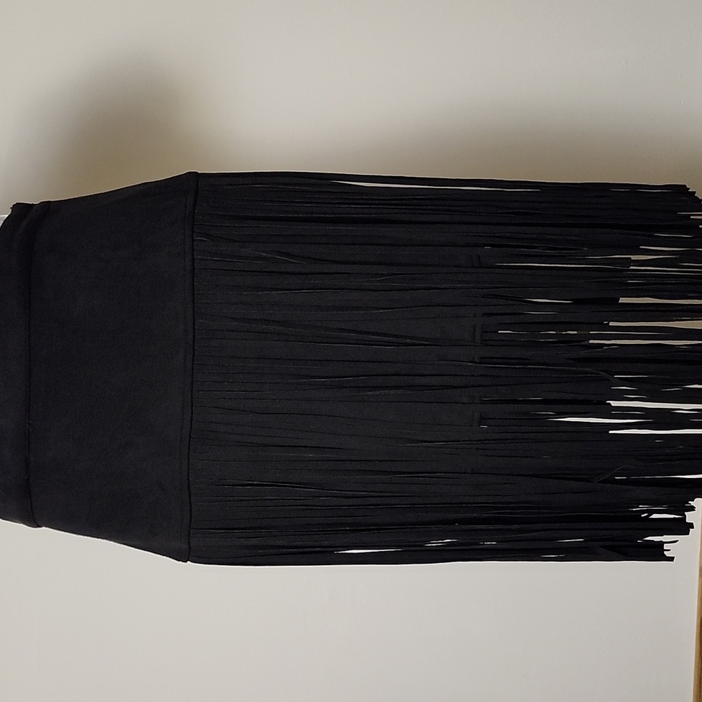Design Lab Boho Glam Black Fringe Midi Skirt Soft Stretch Knit Size Medium